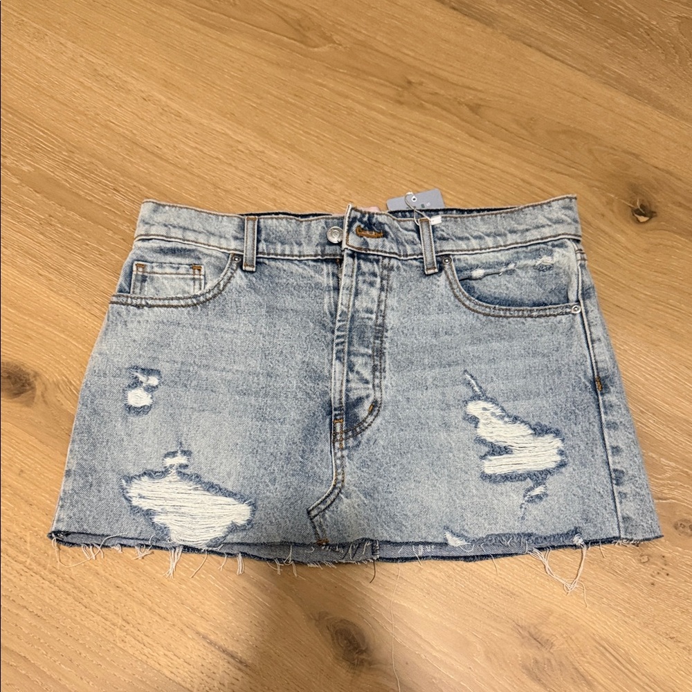REVICE Light Blue Distressed Mini Skirt